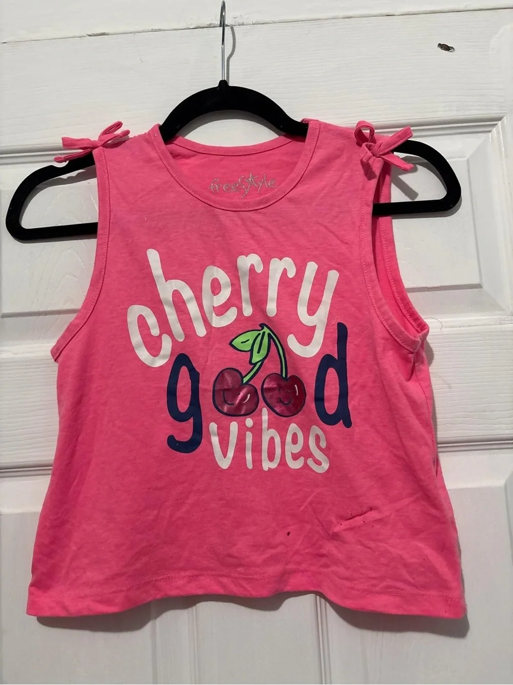 Pink 'Cherry Good Vibes' Girls Tie-Shoulder Tank Top